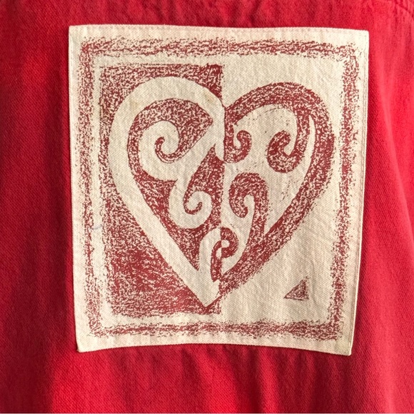 COLDWATER CREEK Red Quarter-Zip firm cotton Sweatshirt Heart Design Good S/M - Picture 6 of 8